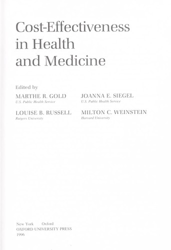 Cost-Effectiveness in Health and Medicine