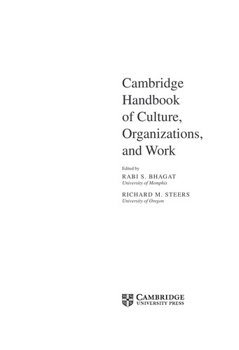Cambridge Handbook of Culture, Organizations, and Work