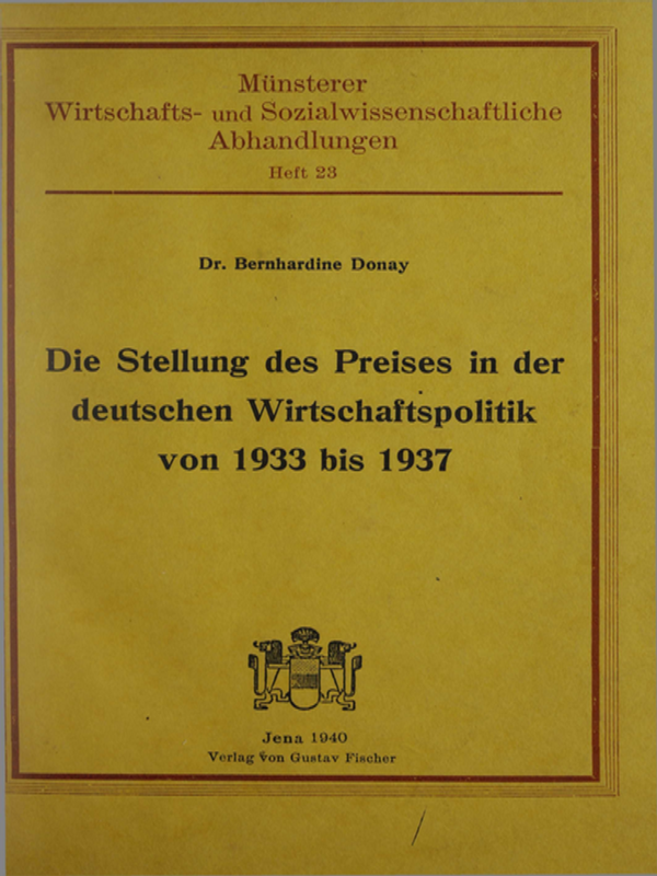 Die Stellung des Preises in der deutschen Wirtschaftspolitik von 1933 bis 1937