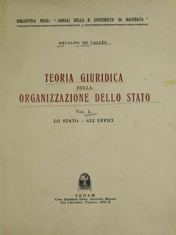 Teoria giuridica della organizzazione dello Stato : V. I-