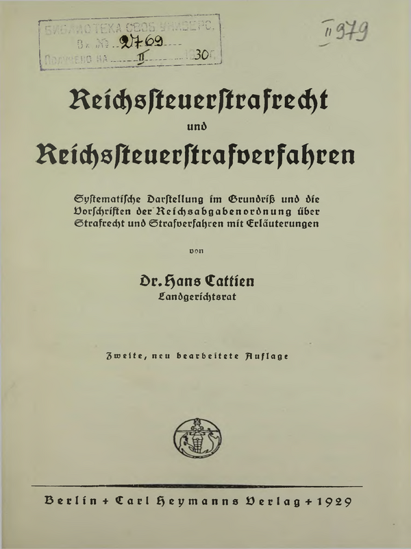 Reichssteuerstrafrecht und Reichssteuerstrafverfahren