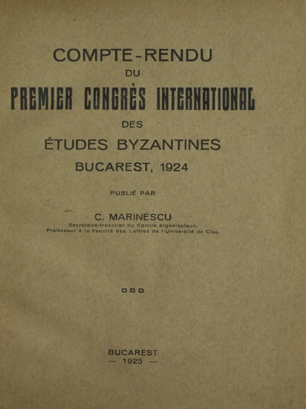 Compte-rendu du premier congres international des etudes byzantines