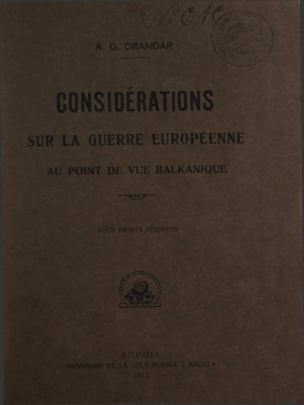 Considerations sur la Guerre Europeenne au point de vue Balkanique