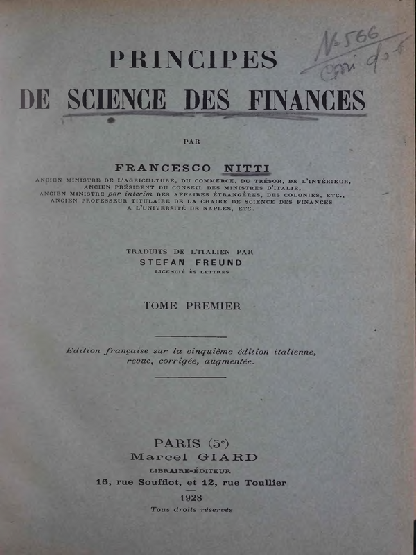 Principes de Science des Finances