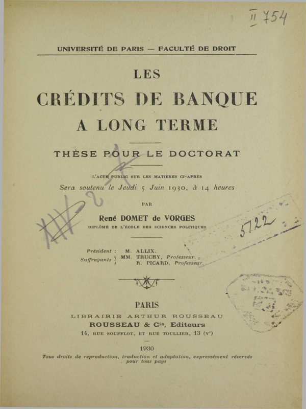 Les credits de banque a long terme