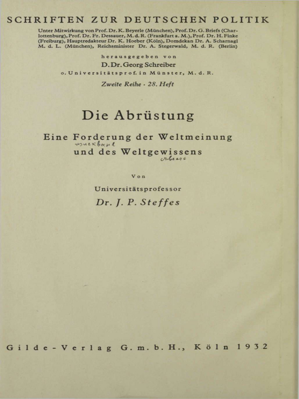 Die Abrustung : Eine Forderung der Welt Meinung und des Weltgevissense