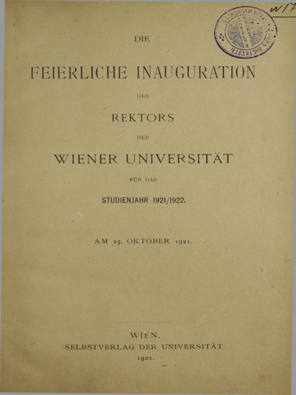 Die Feierliche Inaugaration des rektors der Wiener Universitat for das studienjahr 1920/1921