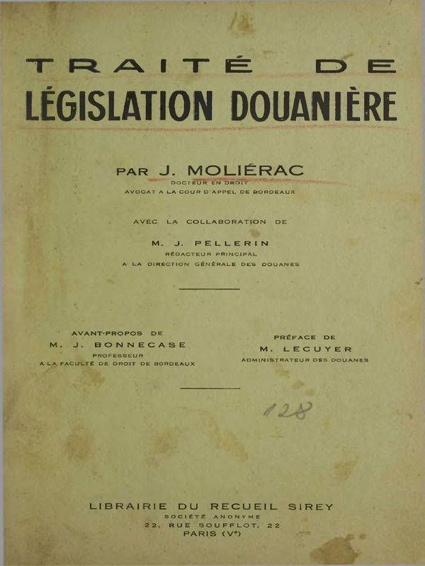 Traite de legislation douaniere