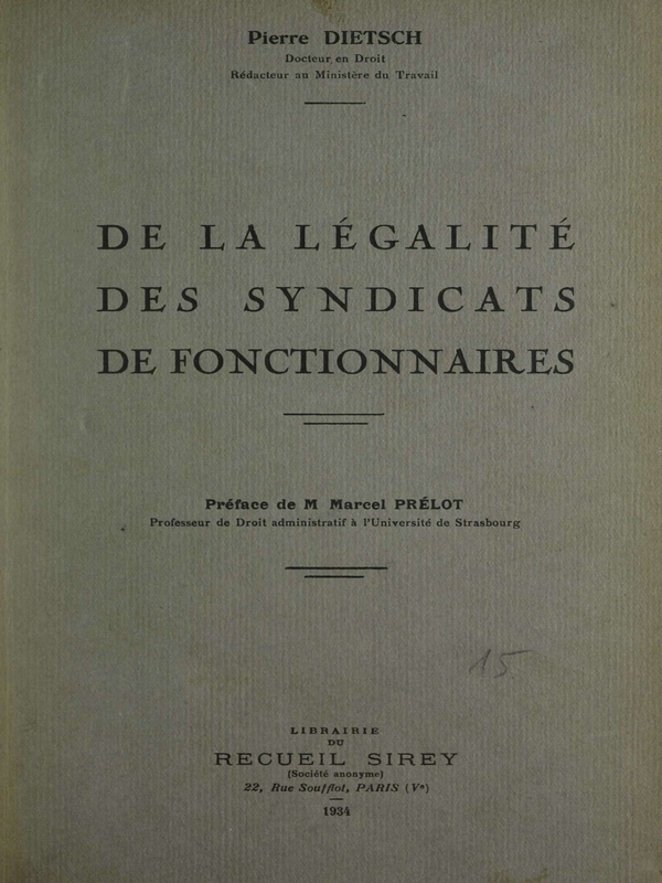 De la legalite des syndicats de fonctionnaires