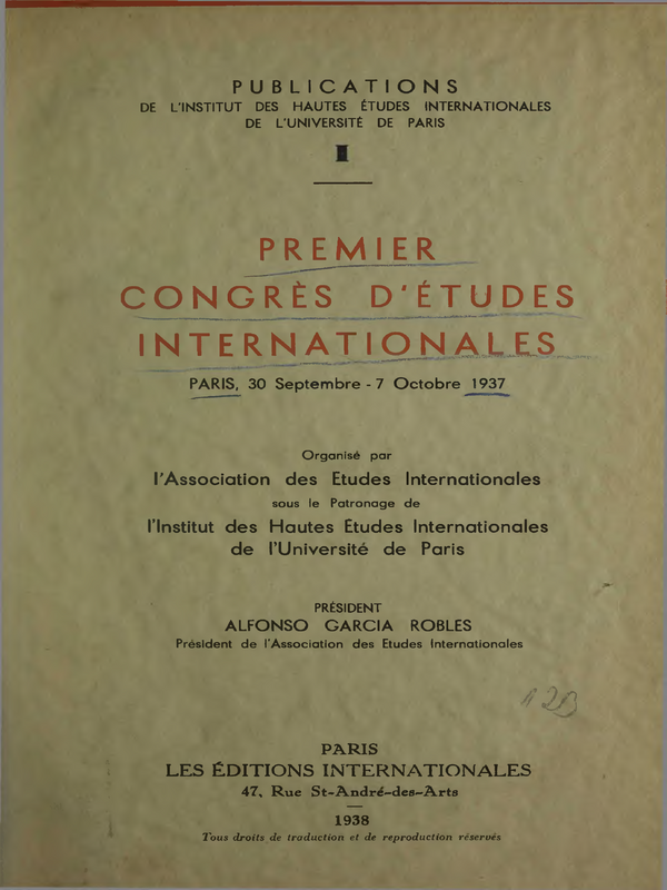Premier congres d'etudes internationales