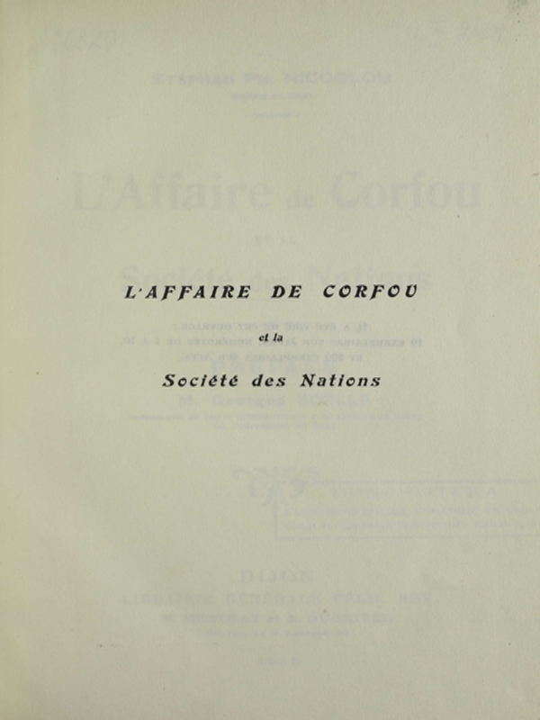 L'affaire de corfou et la societe des nations