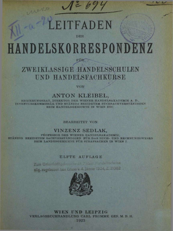 Leitfaden der handelskorrespondenz fur zweiklassige handelsschulen und handelsfachkurse