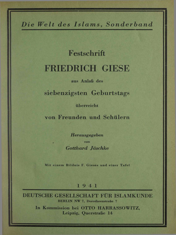 Festschrift Friedrich Giese aus Anlab des siebzigsten Geburtstags uberreicht von Freunden und Schulern