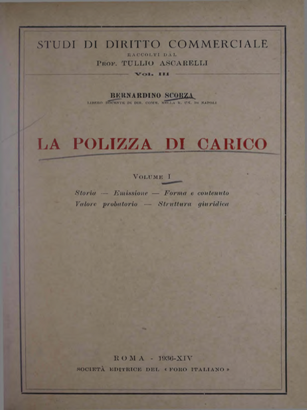 La polizza di carico : Vol. I-