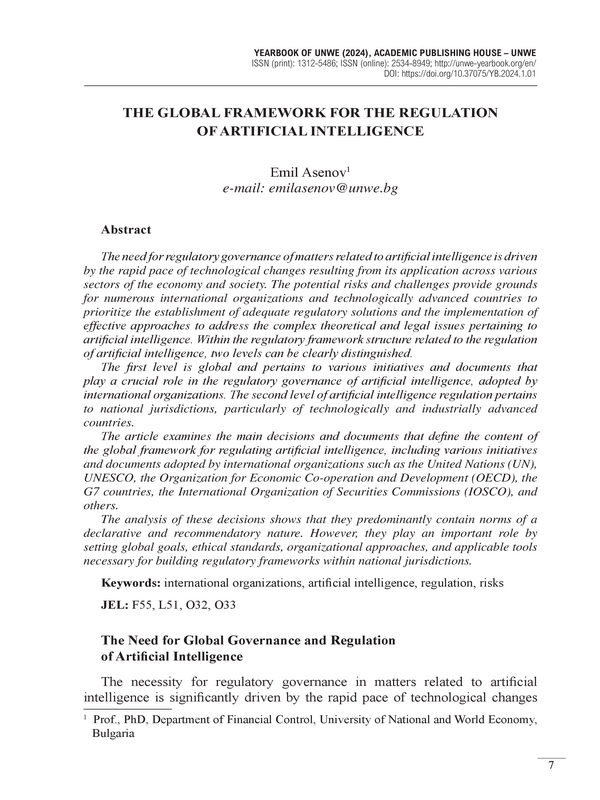 The Global Framework for the regulation of Artificial Intelligence
