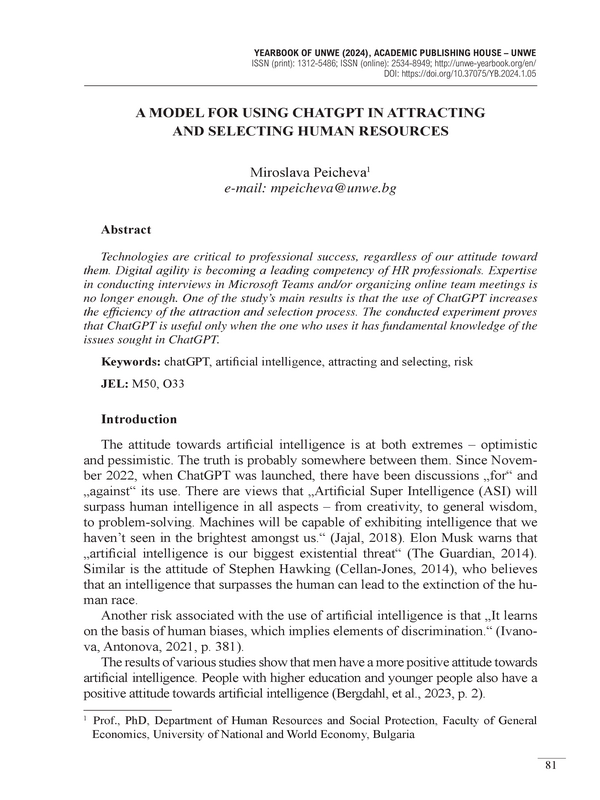 A Model for Using ChatGPT in Attracting and Selecting Human Resources