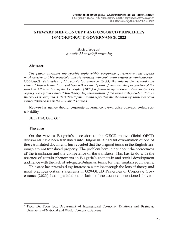 Stewardship Concept and G20/OECD Principles of Corporate Governance 2023