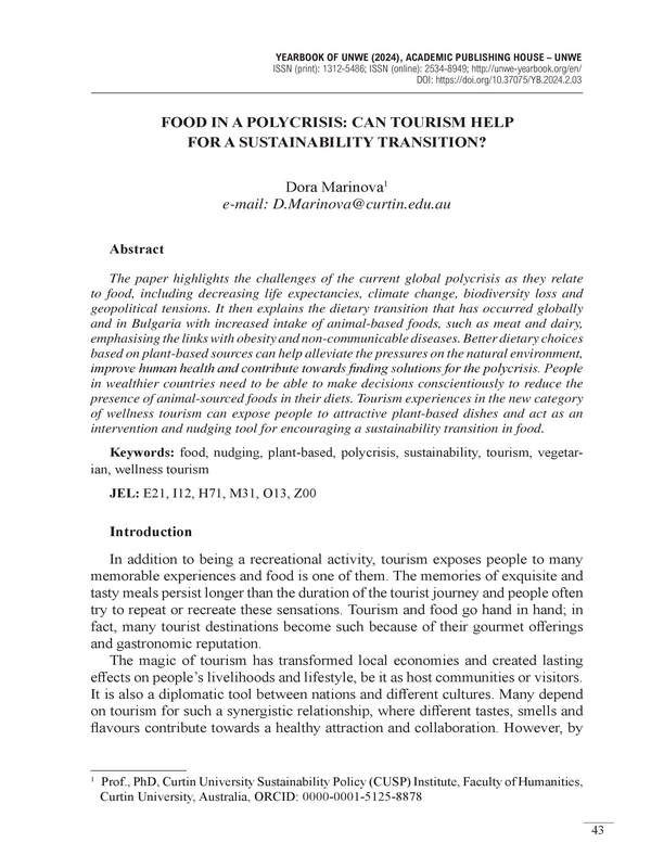 Food in a Polycrisis: Can Tourism Help for a Sustainability Transition?