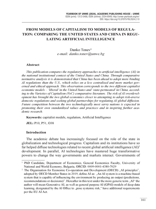 From Models of Capitalism to Models of Regulation: Comparing the United States and China in Regulating Artificial Intelligence