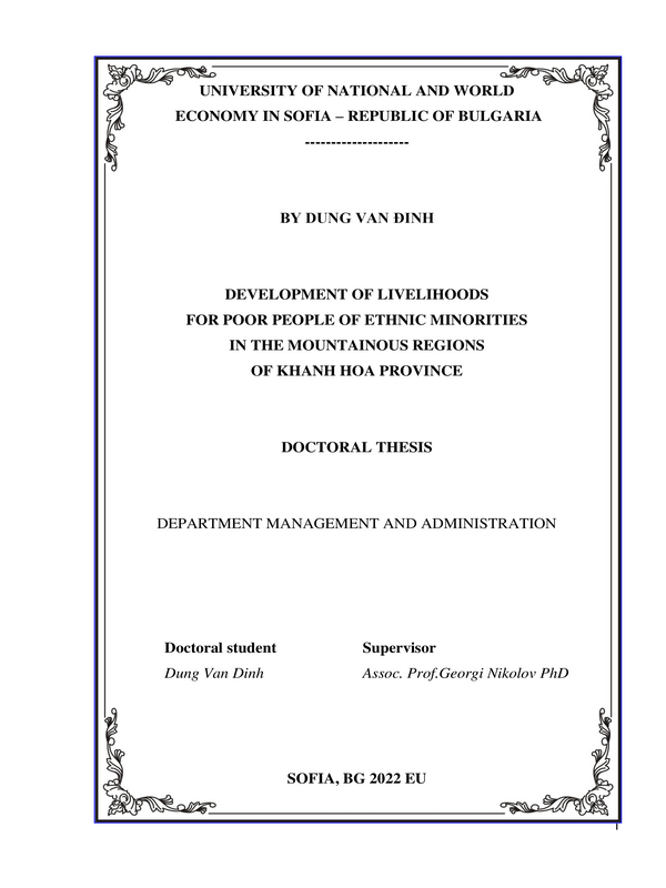 Development of livelihoods for poor people of ethnic minorities in the mountainous regions of Khanh Hoa province