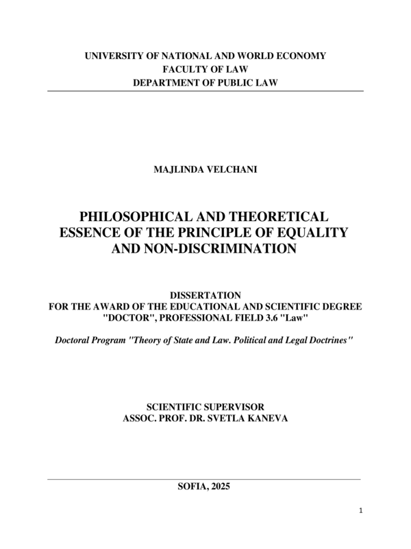 Philosophical and Theoretical Essence of the Principle of Equality and Non-Discrimination